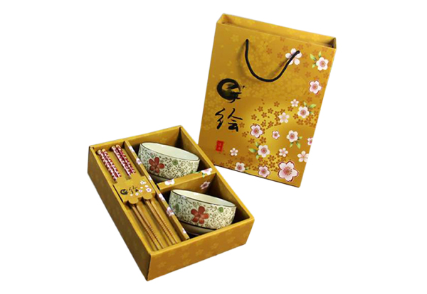 优质楠竹筷子+陶瓷餐具（两碗两筷）--红花